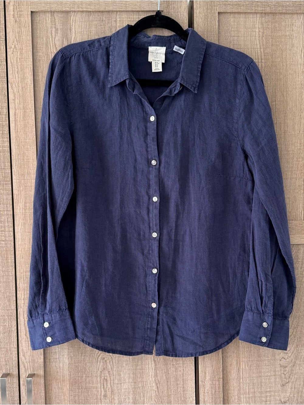 Joie Damaged Navy Linen Button-Up Top SZ.M